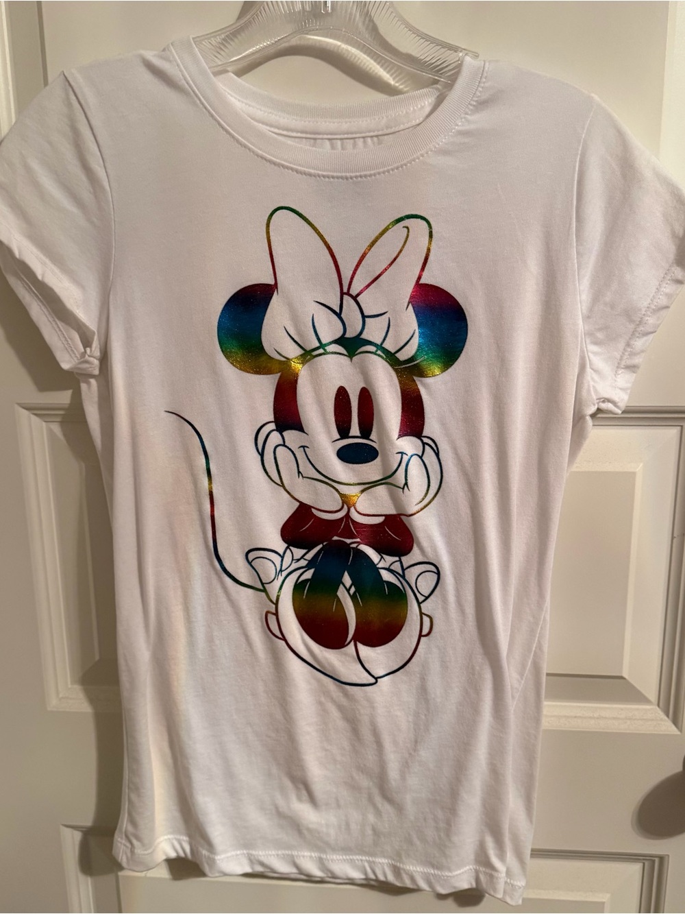 Disney White Tee with Rainbow Minnie Mouse Graphic